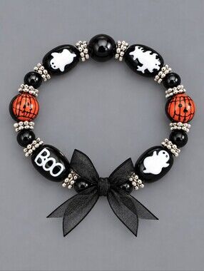 3/$30 Lampwork Glass Halloween Ghost Beaded Stretch Bracelet